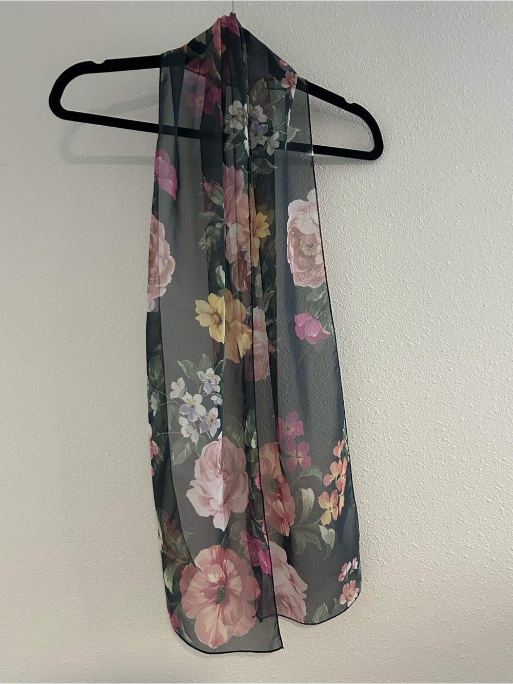 Black Floral Sheer Scarf